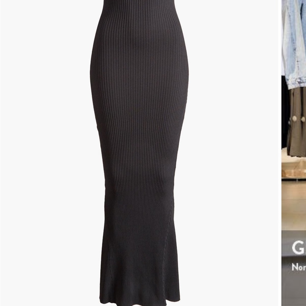 Good American Black Ribbed Maxi Skirt